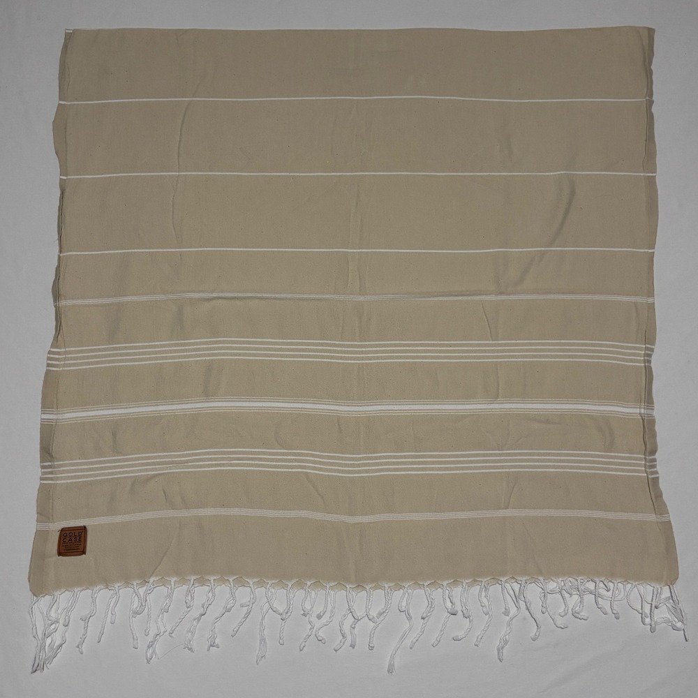 Gold Case Turkish Towel Unisex OS Beige Striped Cotton Fringe Tassel Peshtemal - Picture 1 of 4
